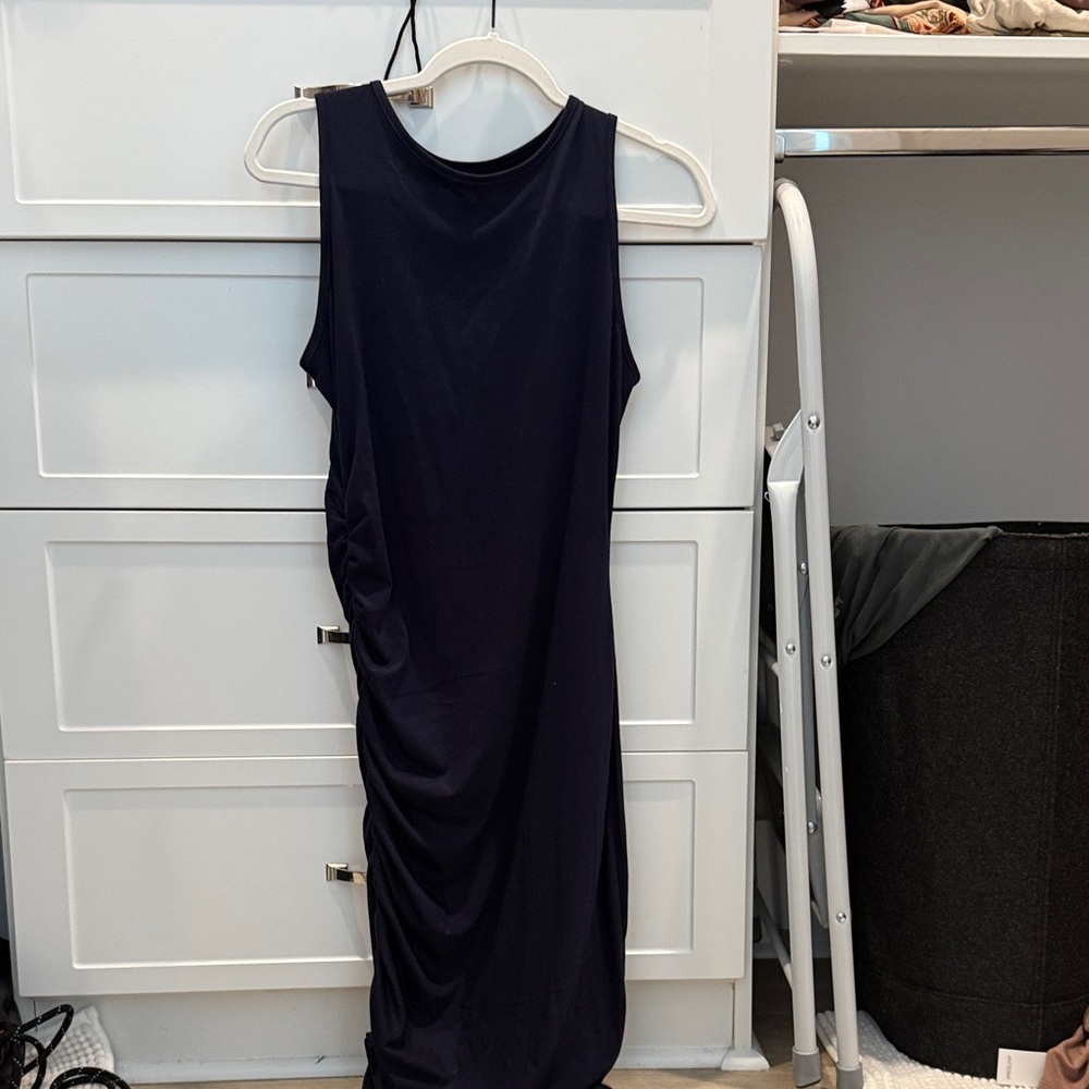 SHEIN Navy Blue Ruched Midi Dress